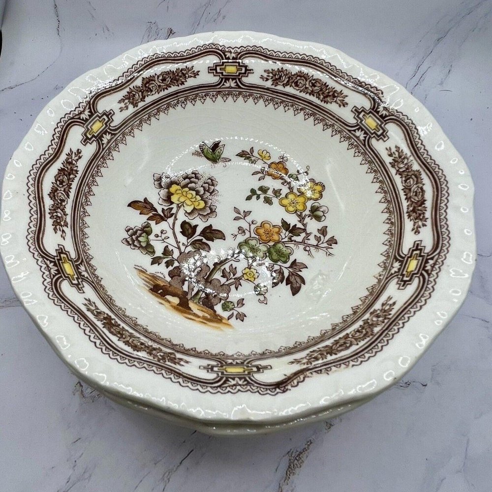 Antique Mason’s Patent Ironstone “Manchu Brown" England Set Of 6 Serving Bowls